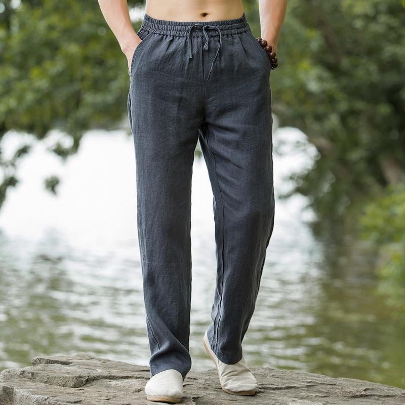 Ethnic Fashion Wear - Hochwertige Herren-Freizeithose aus reinem Leinen, lockerer,