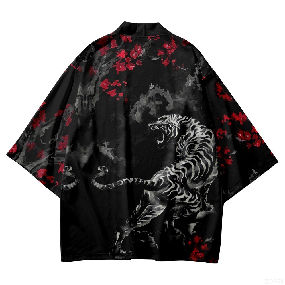 Haori Japanese Jacket - Schwarzer Kimono mit offenem Kragen, japanischer