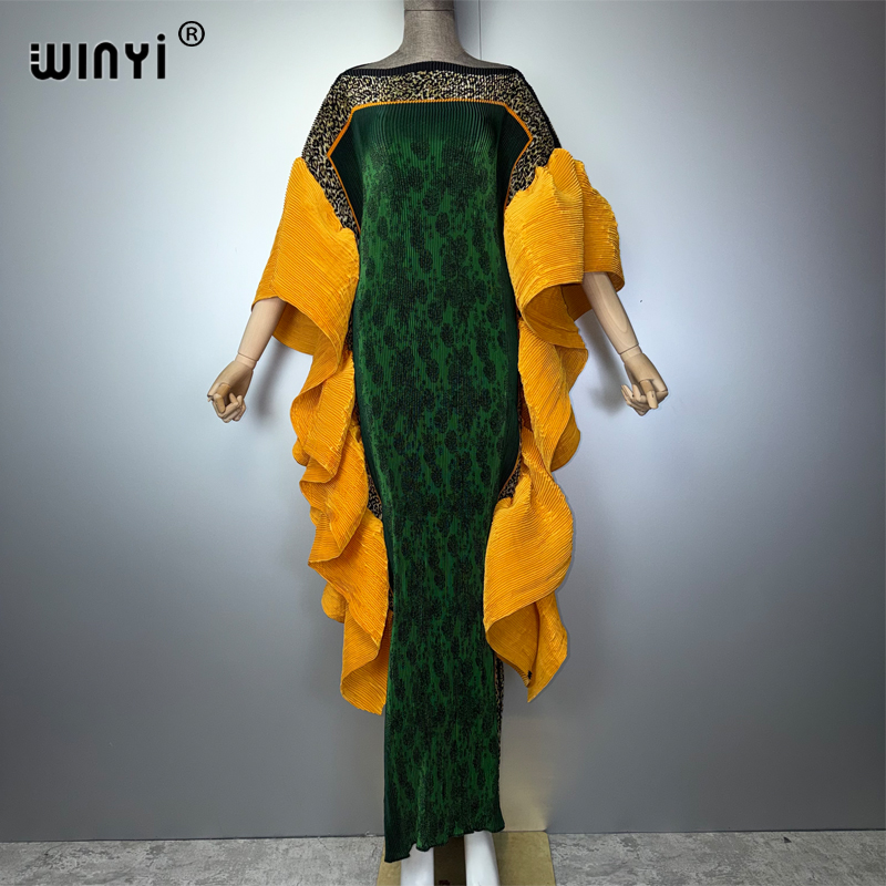Kaftan Women Boho - WINYI Schlankes Plissee-Kleid Elastisches Boho-Strandkleid Urlaubs-Kaftan