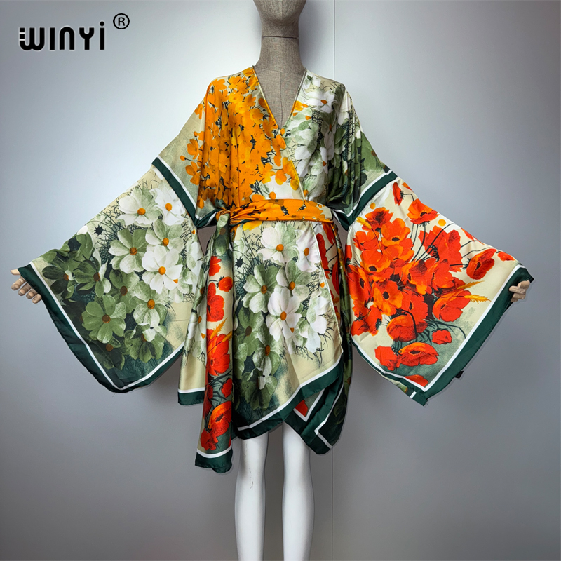 Kaftan Women Boho - WINYI Sommer-Kimonos, Seidengefühl, kurze Strickjacke, Boho-Kaftan