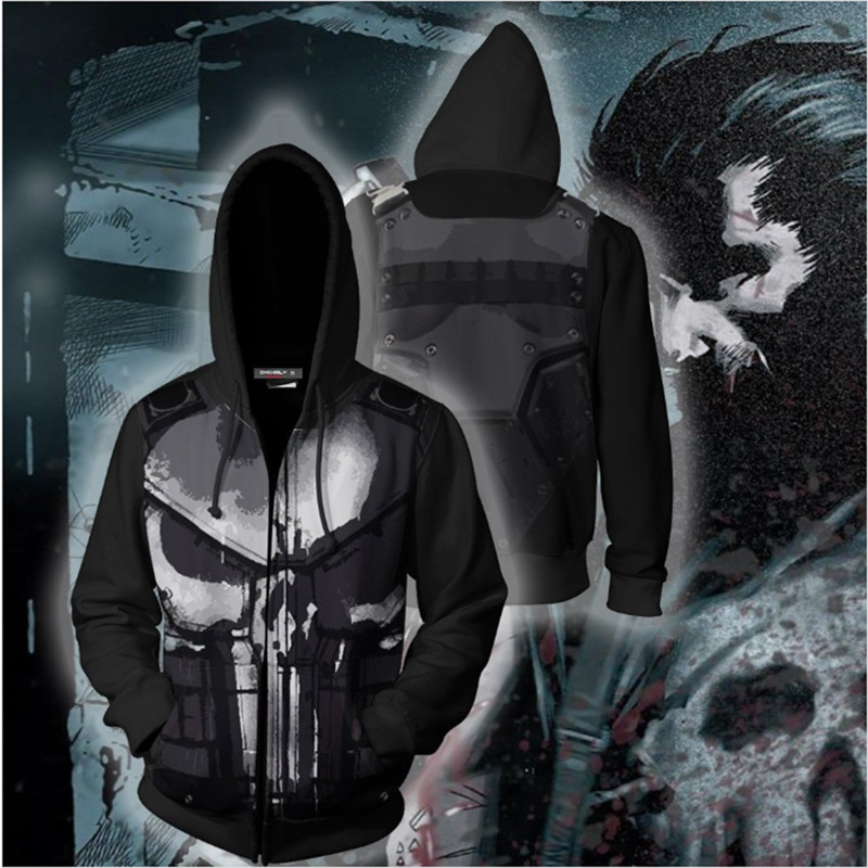 Haori Japanese Jacket - 3D-gedruckter Punisher Kapuzenpullover mit Reißverschluss, AliExpress-Großhandelsquelle,