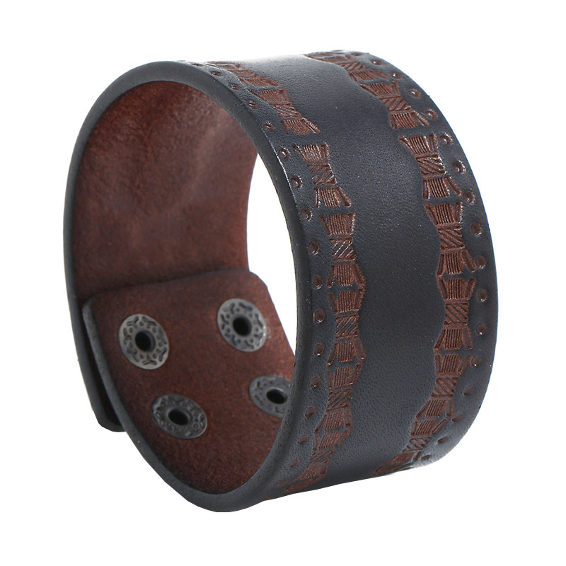 Ethnic Fashion Pk - Retro Braun Breites Rindsleder Armband Punk
