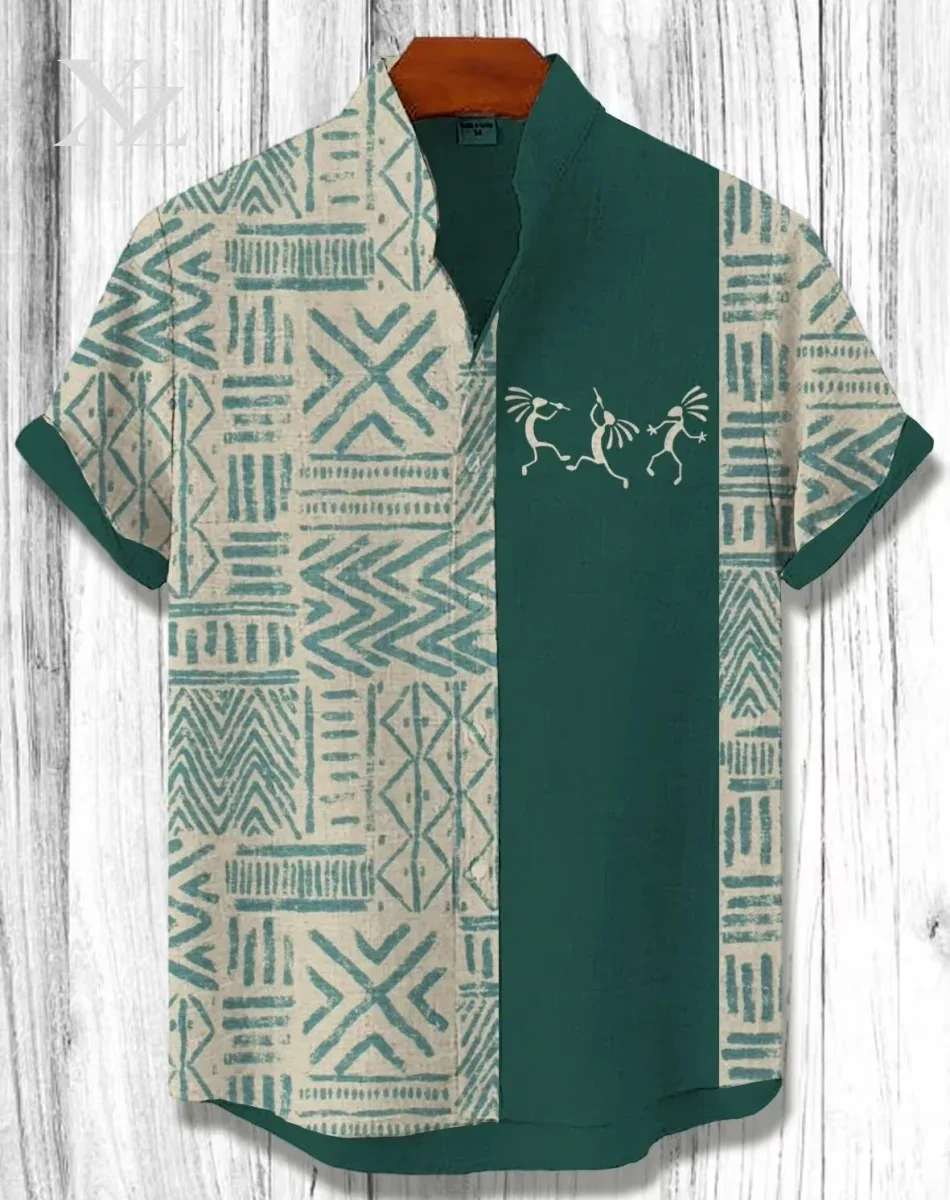 Men'S Ethnic Fashion Trends - Retro-Herrenhemd im afrikanischen Stil, Vintage-Ethno-Tribal-Kurzarmhemd, modisches,