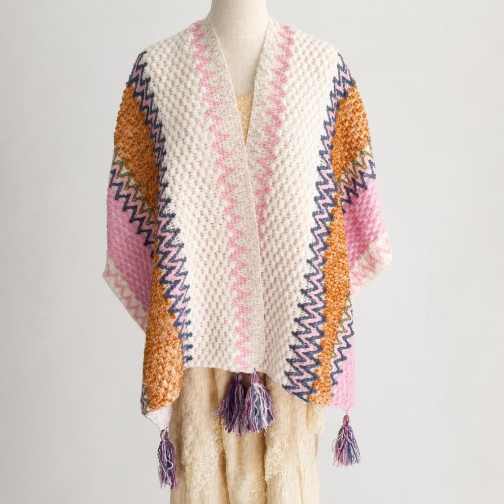 Retro Gestreifter Strickponcho – Ethnic Fashion Wear Bewertung und Preis